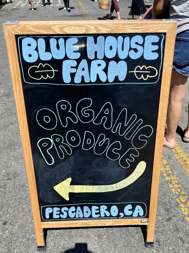 Blue House Farm sign, San Carlos Farmers' Market
